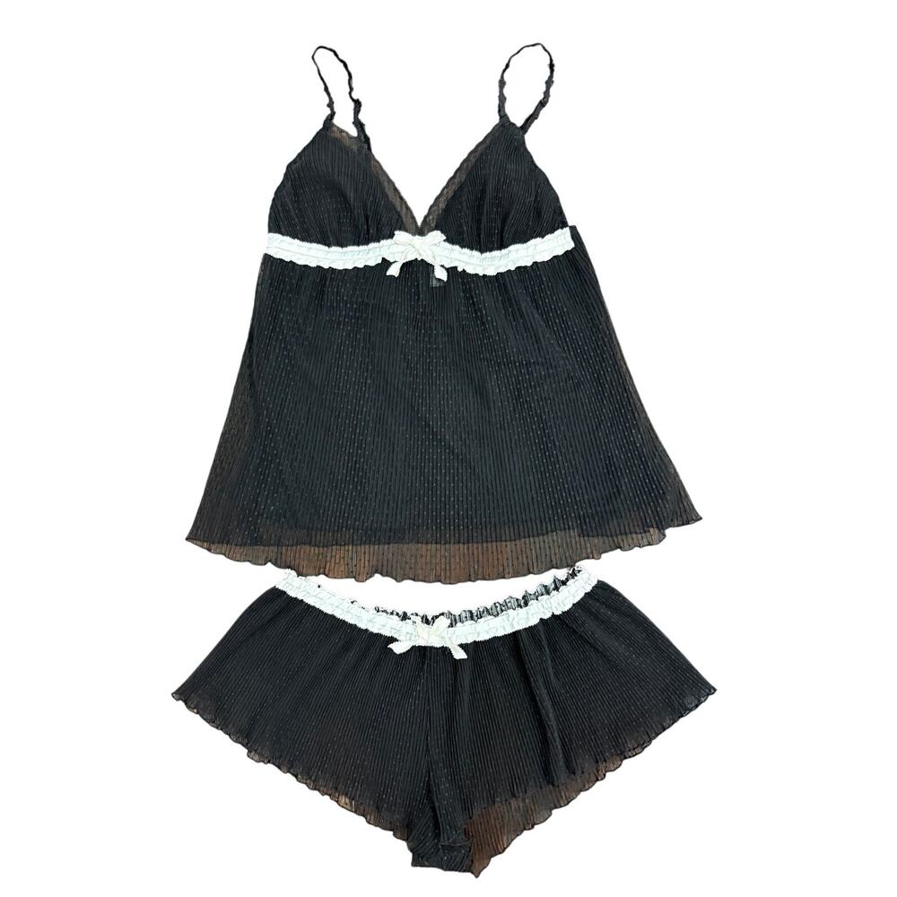SimplyVera Black and White Polkadot Mesh Babydoll Tank and Shorts M